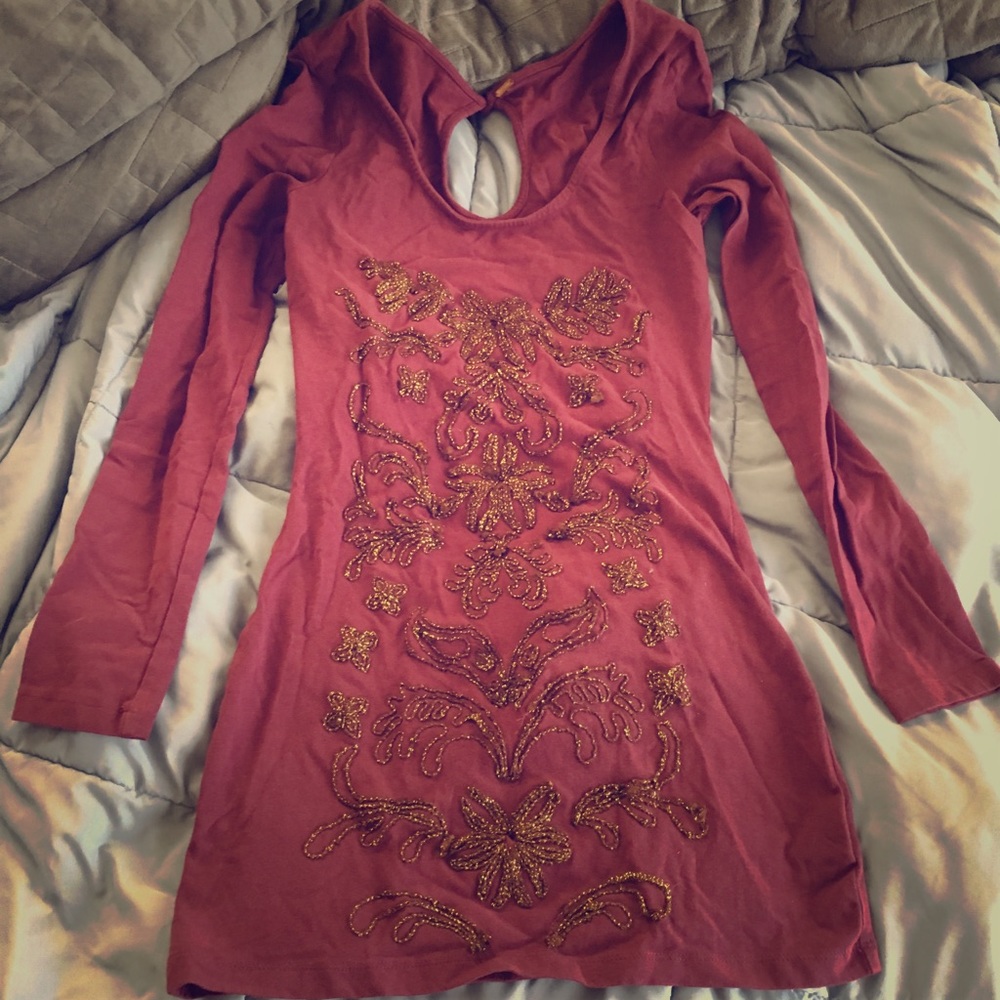 Free People metallic embroidered bodycon dress